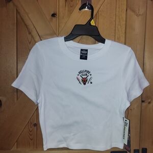 No Boundaries Stranger Things Hellfire Club Graphic Baby Tee Womens Large